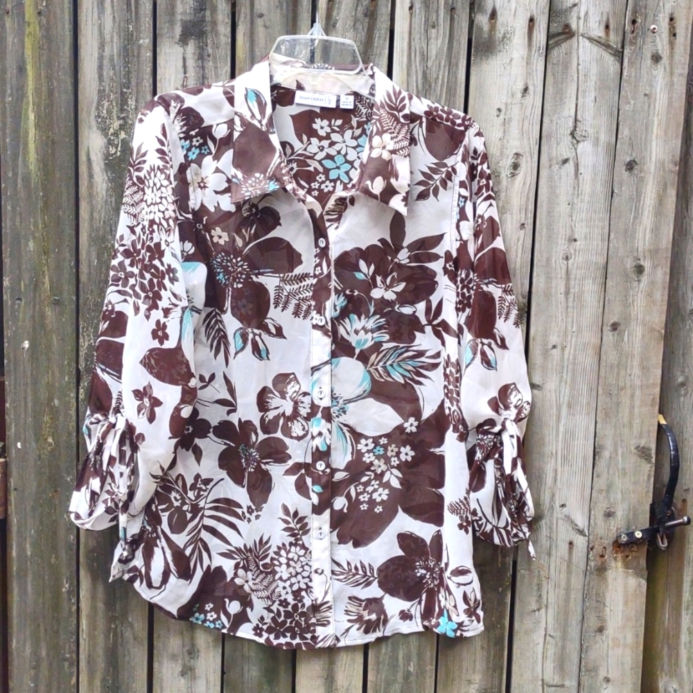 Ladies Susan Graver's sheer floral blouse